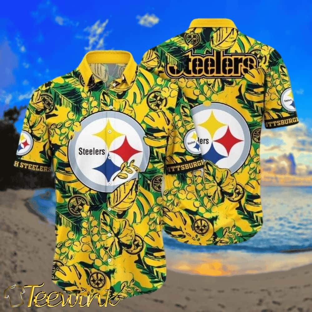 Pittsburgh Steelers Contrast Floral Emblem Hawaiian Shirt