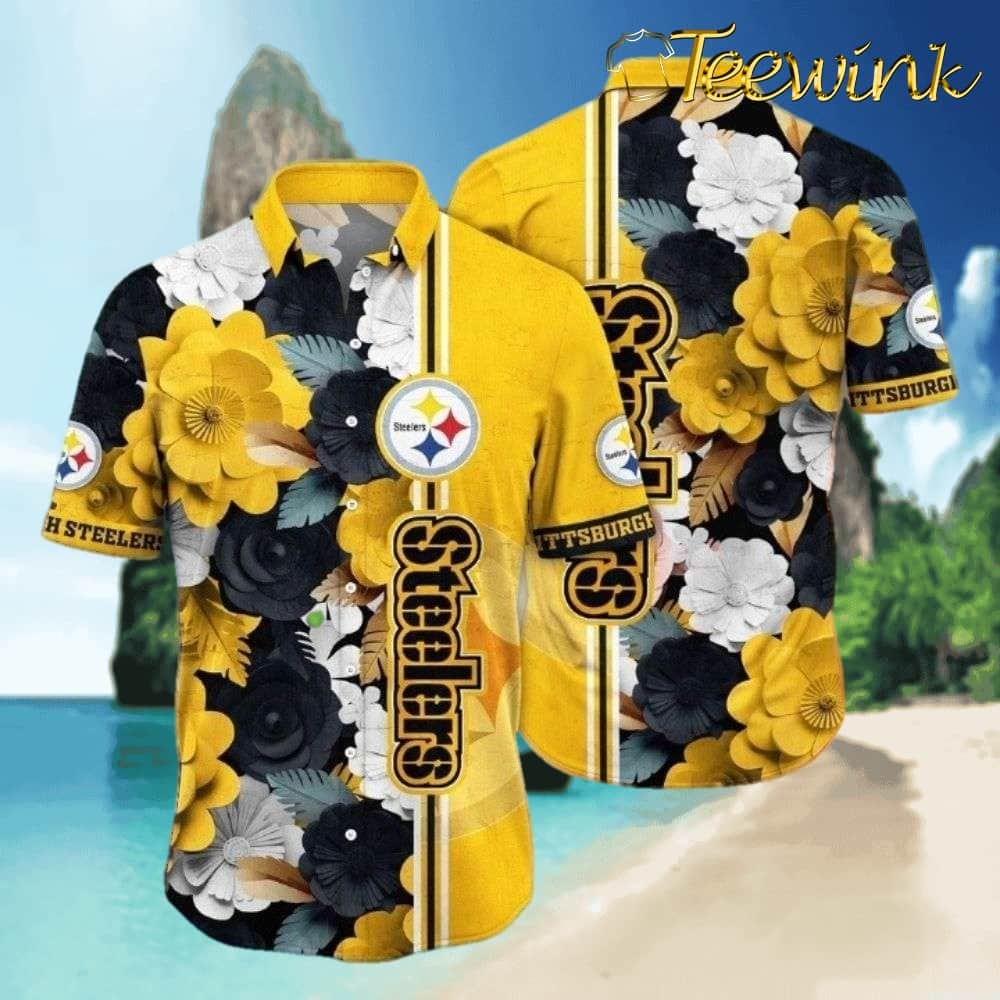 Pittsburgh Steelers Floral And Helmet Pattern Aloha Shirt