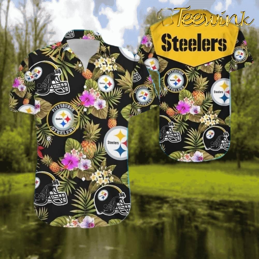 Pittsburgh Steelers Floral Steel Blackout Hawaiian Shirt