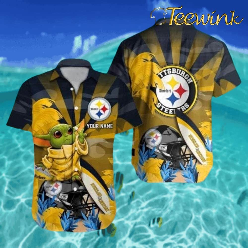 Pittsburgh Steelers Galactic Rookie Customizable Baby Yoda Hawaiian Shirt