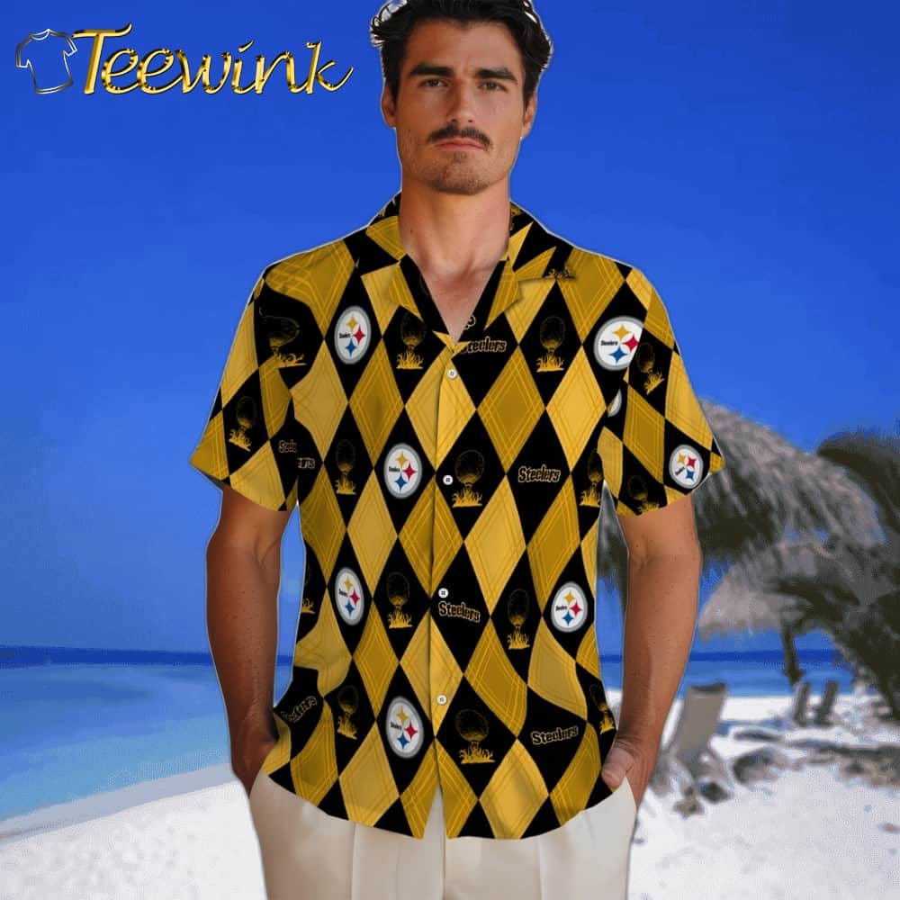 Pittsburgh Steelers Hawaiian Shirt – Golfing Plaid image 2 Pittsburgh Steelers Hawaiian Shirt – Golfing Plaid image 2