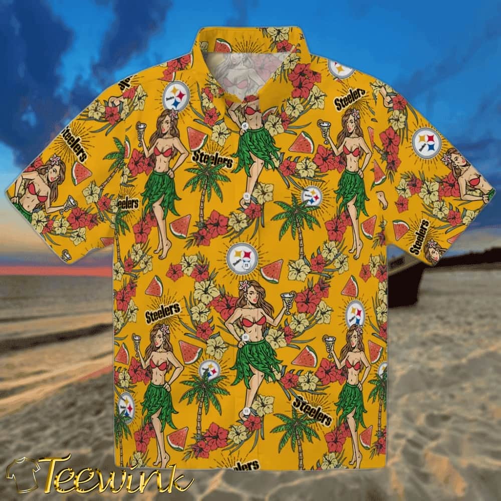 Pittsburgh Steelers Hawaiian Shirt – Hibiscus and Palm Leaves Pittsburgh Steelers Hawaiian Shirt – Hibiscus and Palm Leaves