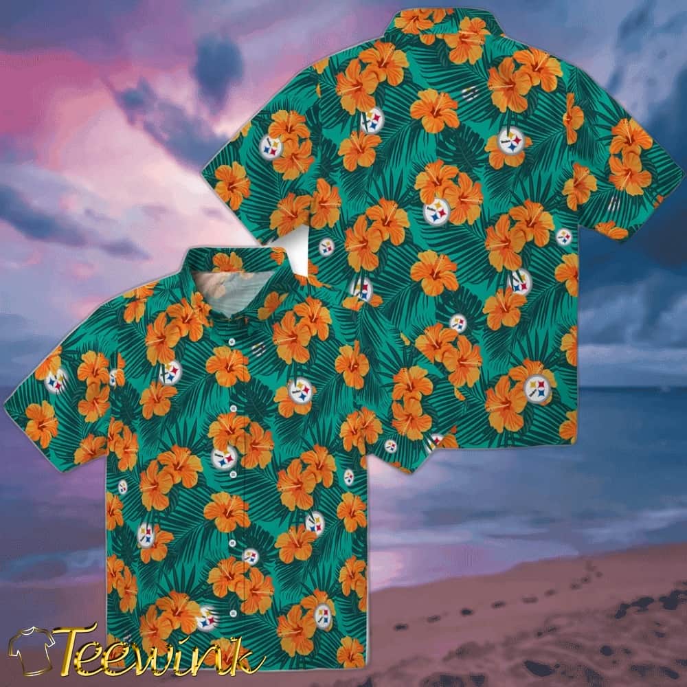 Pittsburgh Steelers Hawaiian Shirt – Hibiscus and Palm Leaves image 3 Pittsburgh Steelers Hawaiian Shirt – Hibiscus and Palm Leaves image 3