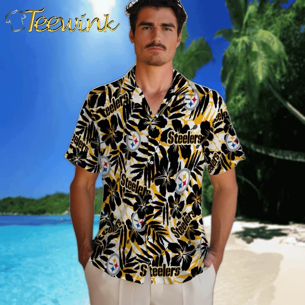 Pittsburgh Steelers Hawaiian Shirt – Hibiscus Overlay image 2 Pittsburgh Steelers Hawaiian Shirt – Hibiscus Overlay image 2