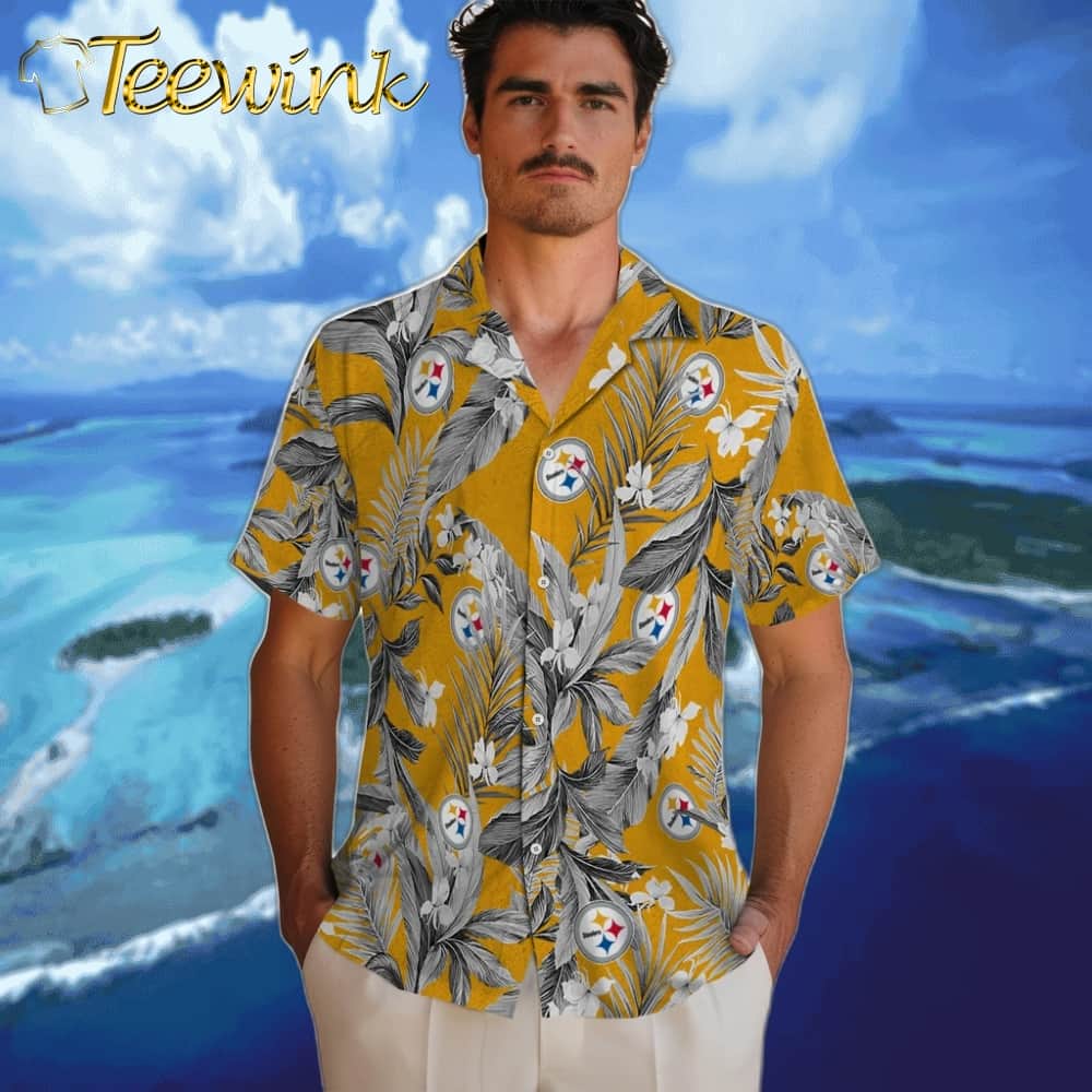 Pittsburgh Steelers Hawaiian Shirt – Palm Leaves image 2 Pittsburgh Steelers Hawaiian Shirt – Palm Leaves image 2