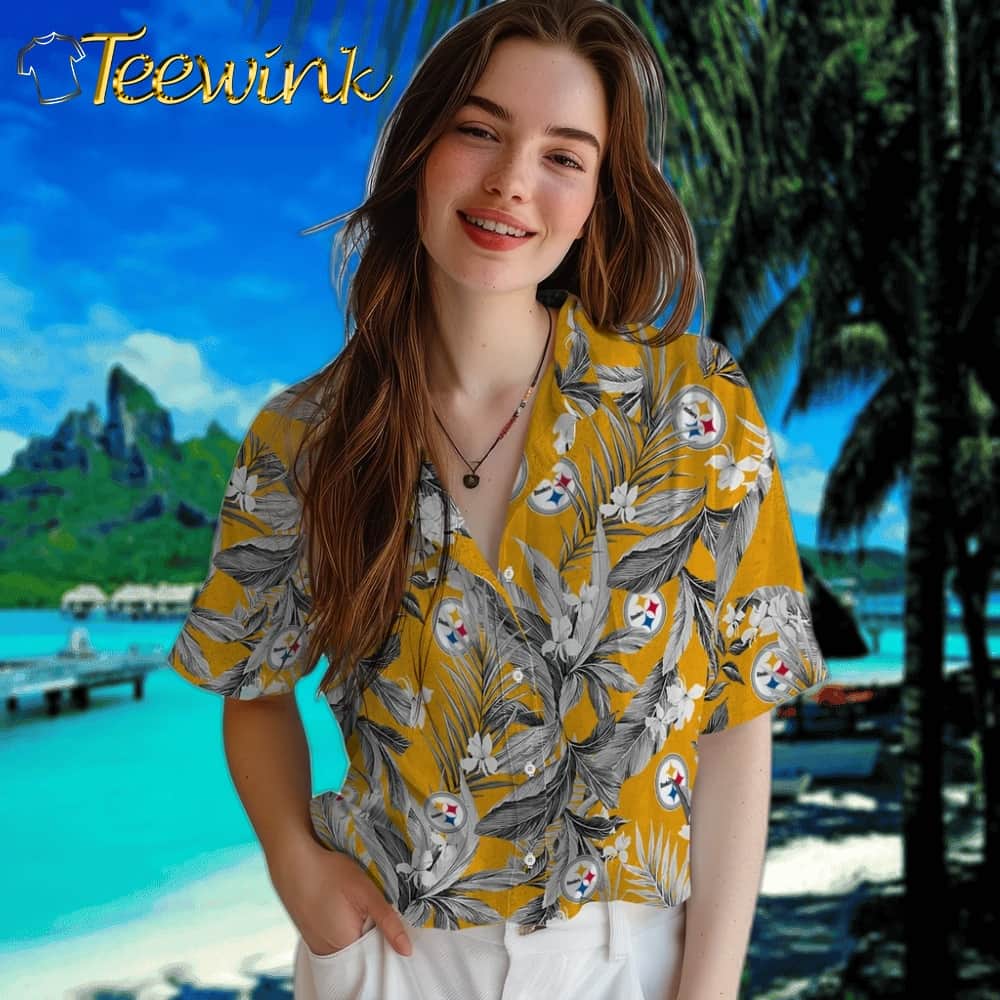 Pittsburgh Steelers Hawaiian Shirt – Palm Leaves image 4 Pittsburgh Steelers Hawaiian Shirt – Palm Leaves image 4