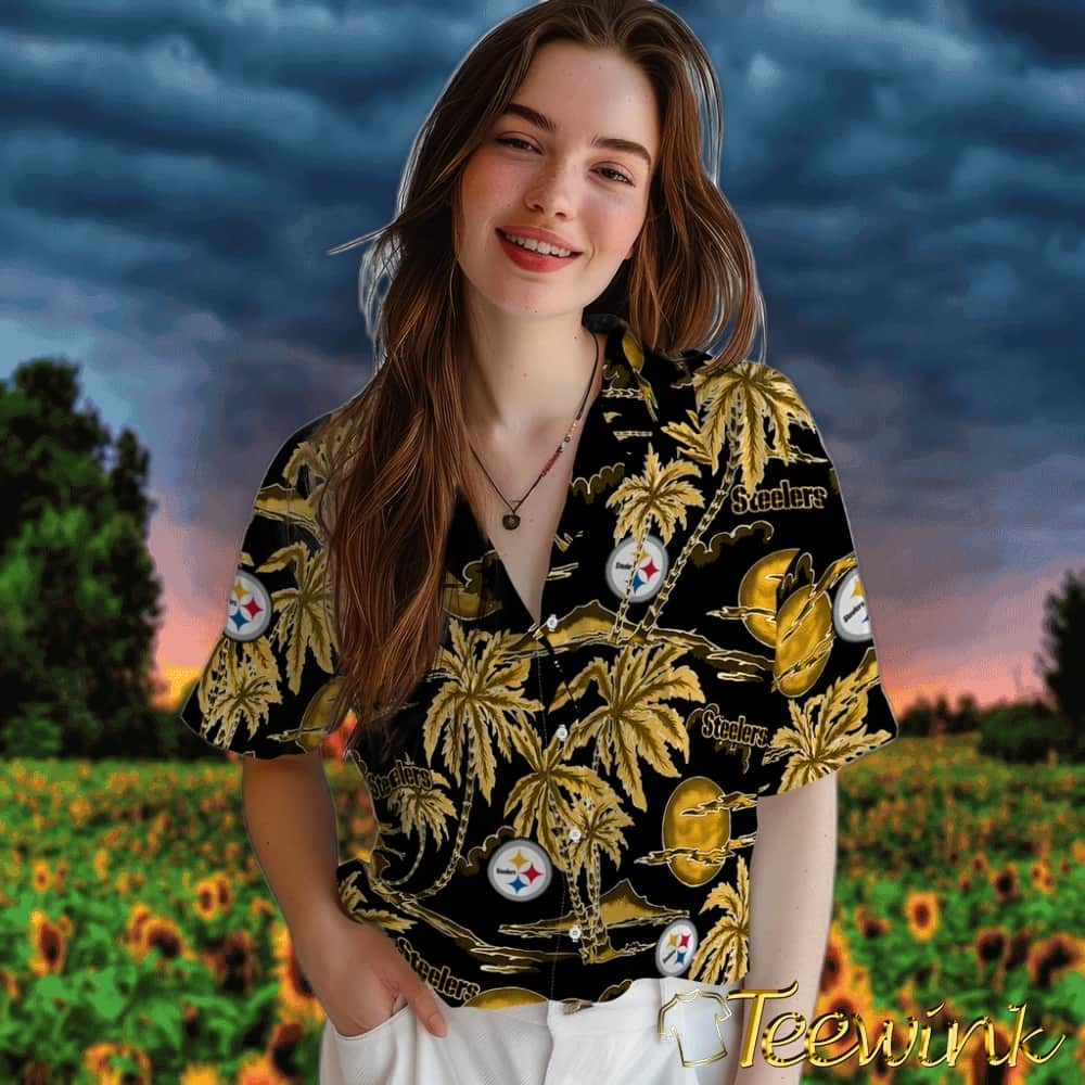 Pittsburgh Steelers Hawaiian Shirt – Palm Sunset image 4 Pittsburgh Steelers Hawaiian Shirt – Palm Sunset image 4