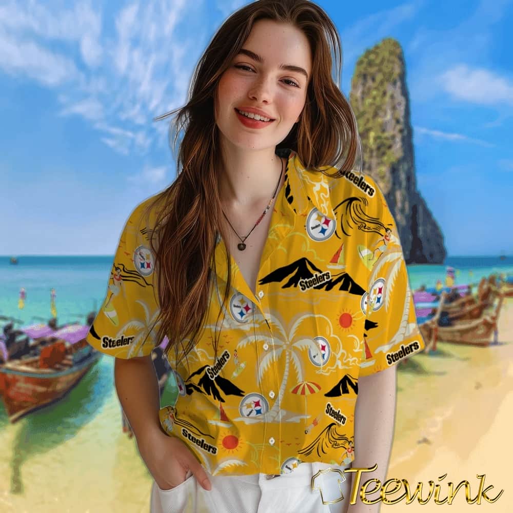 Pittsburgh Steelers Hawaiian Shirt – Palm Tree Island image 4 Pittsburgh Steelers Hawaiian Shirt – Palm Tree Island image 4