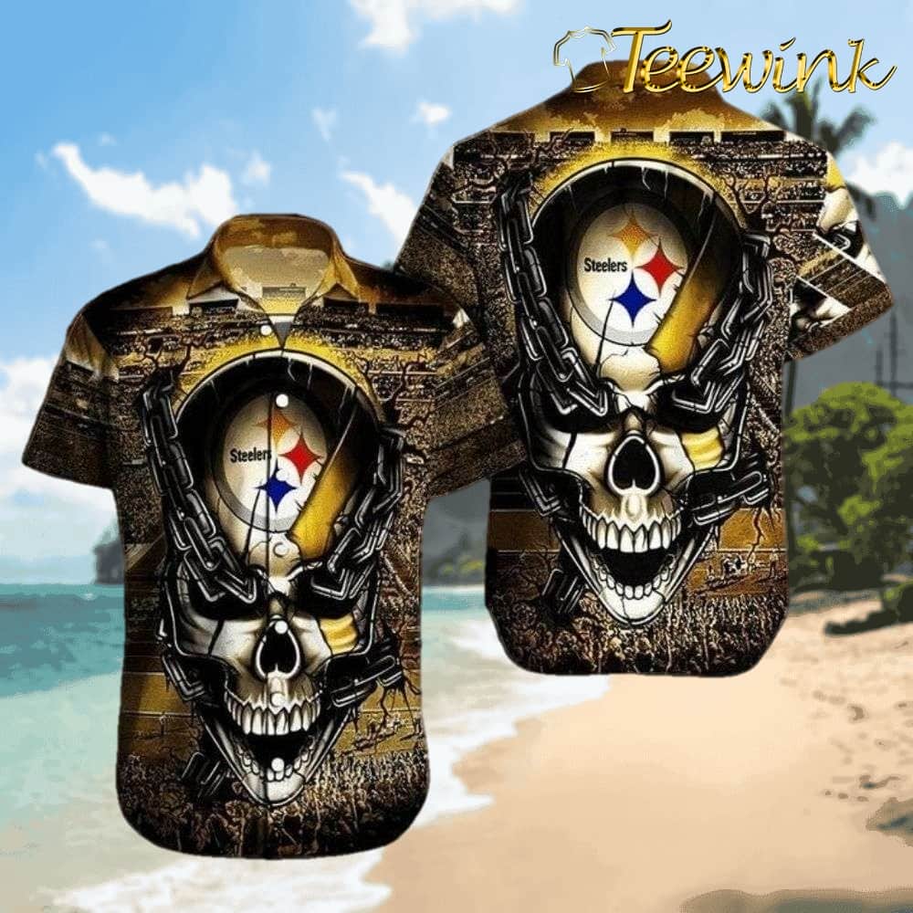 Pittsburgh Steelers Steel Fortress Skull Hawaiian Shirt
