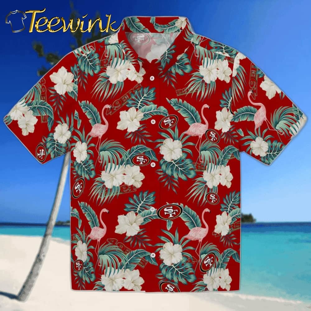 San Francisco 49ers Hawaiian Shirt – Flamingo and Hibiscus
