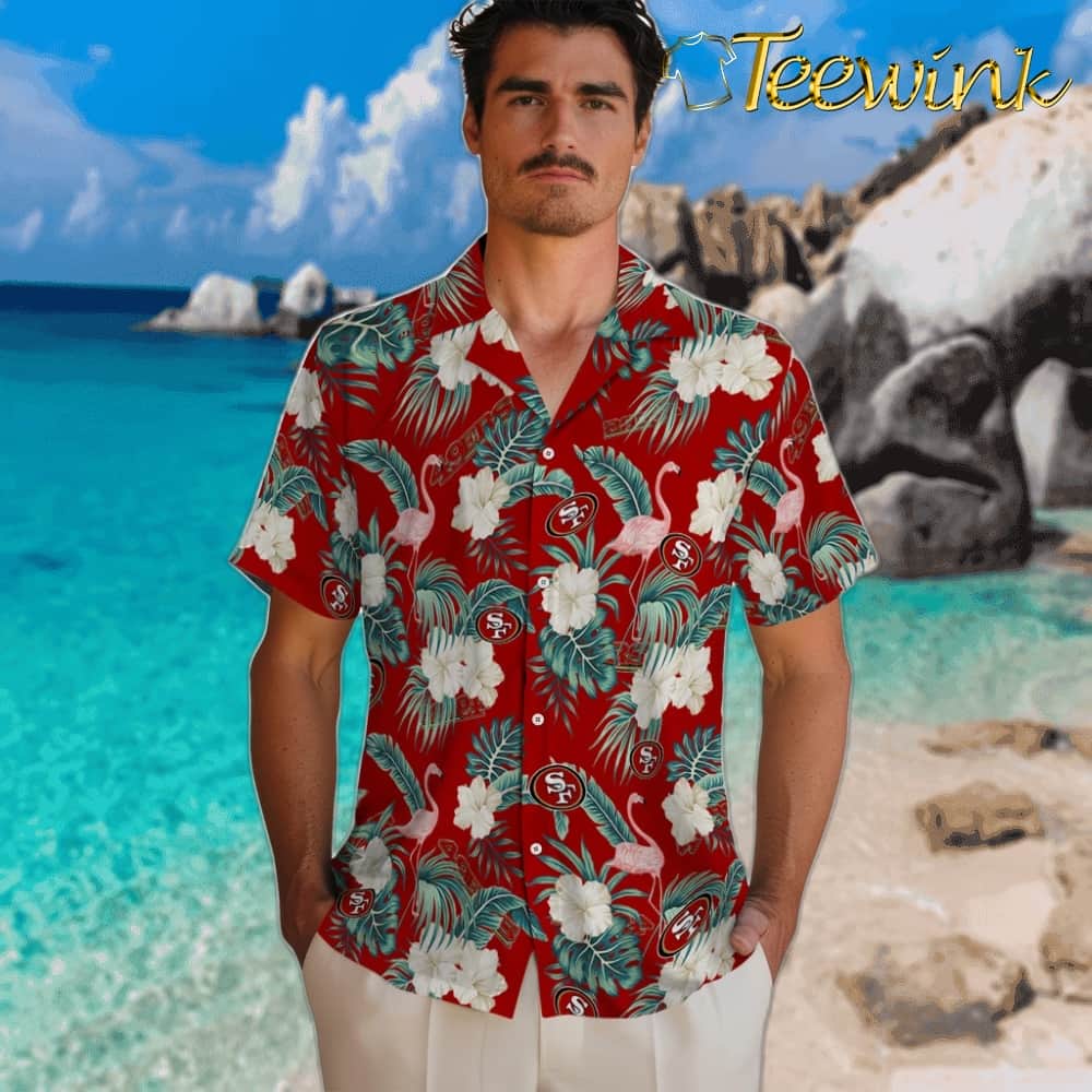 San Francisco 49ers Hawaiian Shirt – Flamingo and Hibiscus image 2 San Francisco 49ers Hawaiian Shirt – Flamingo and Hibiscus image 2