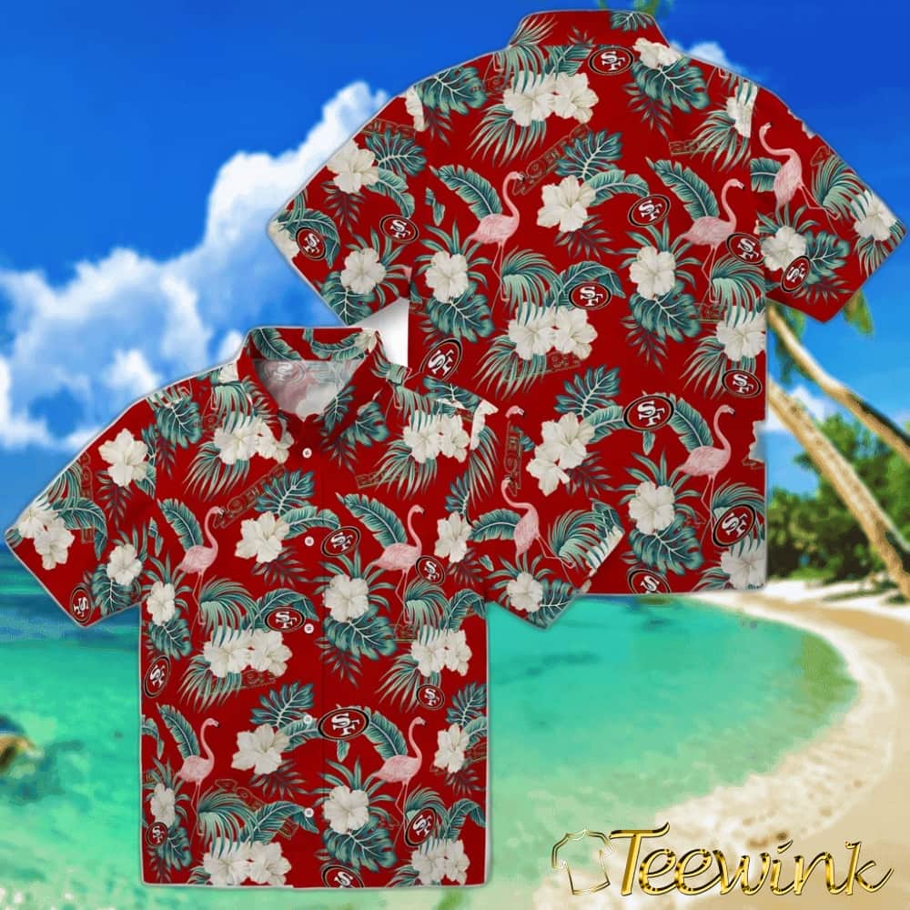 San Francisco 49ers Hawaiian Shirt – Flamingo and Hibiscus image 3 San Francisco 49ers Hawaiian Shirt – Flamingo and Hibiscus image 3