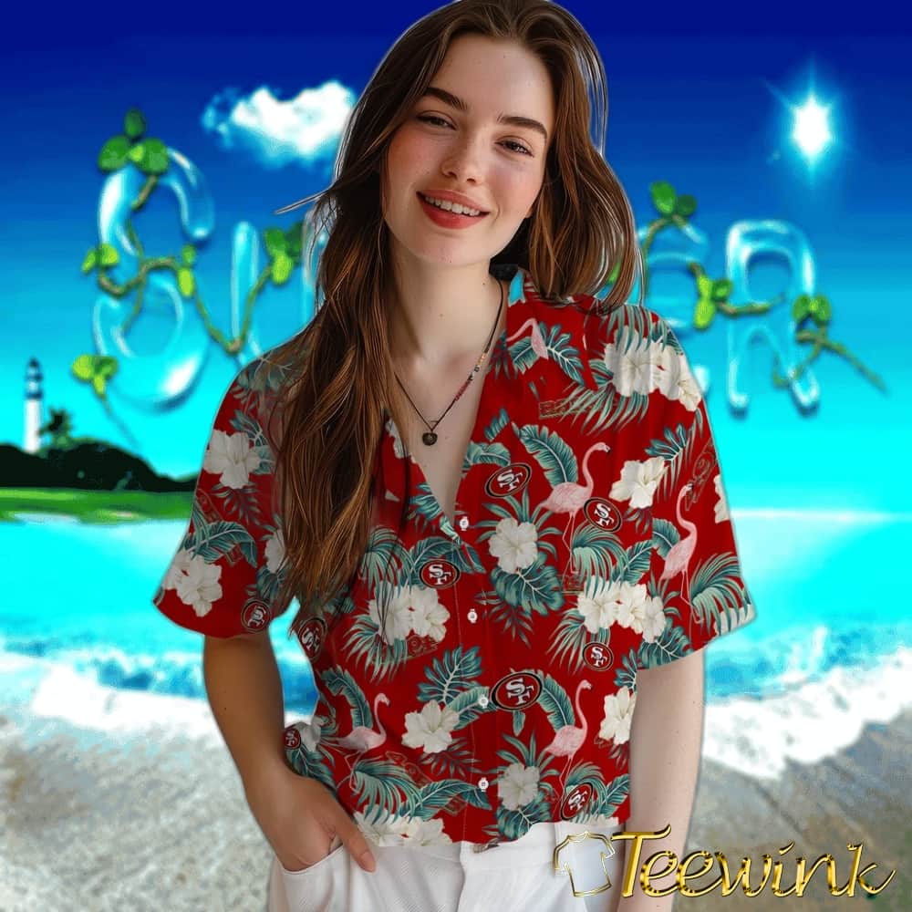 San Francisco 49ers Hawaiian Shirt – Flamingo and Hibiscus image 4 San Francisco 49ers Hawaiian Shirt – Flamingo and Hibiscus image 4