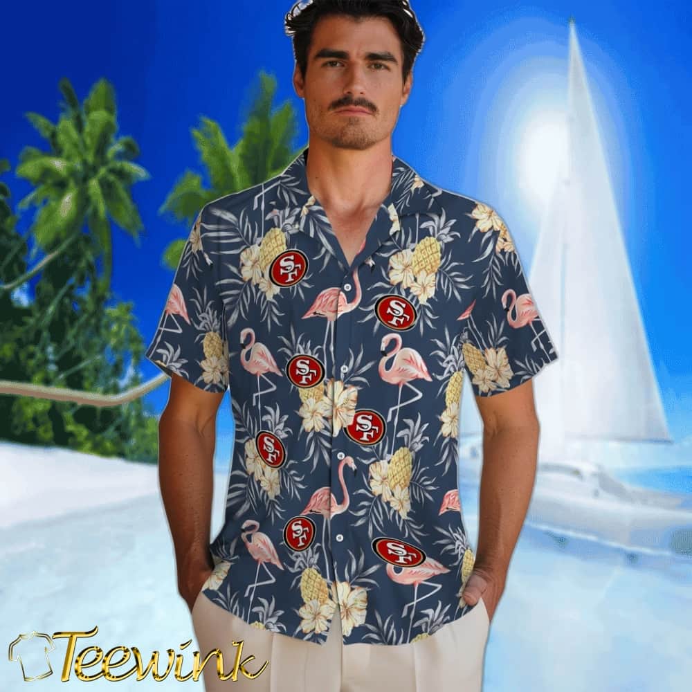 San Francisco 49ers Hawaiian Shirt – Flamingo Hibiscus image 2 San Francisco 49ers Hawaiian Shirt – Flamingo Hibiscus image 2