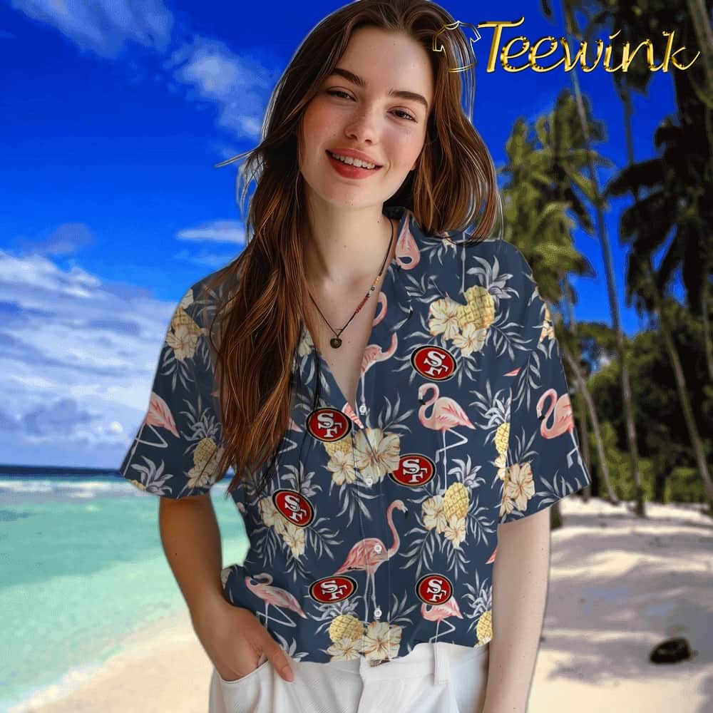 San Francisco 49ers Hawaiian Shirt – Flamingo Hibiscus image 4 San Francisco 49ers Hawaiian Shirt – Flamingo Hibiscus image 4