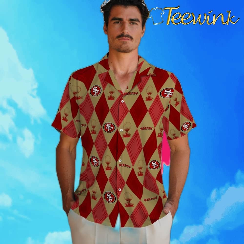 San Francisco 49ers Hawaiian Shirt – Golfing Plaid image 2 San Francisco 49ers Hawaiian Shirt – Golfing Plaid image 2