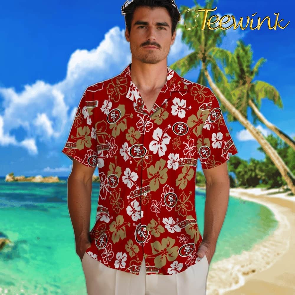 San Francisco 49ers Hawaiian Shirt – Hibiscus Flower Design image 2 San Francisco 49ers Hawaiian Shirt – Hibiscus Flower Design image 2