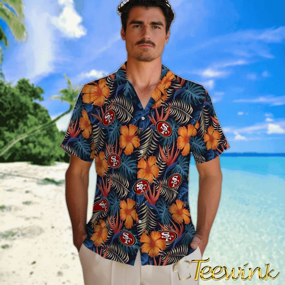 San Francisco 49ers Hawaiian Shirt – Hibiscus Foliage image 2 San Francisco 49ers Hawaiian Shirt – Hibiscus Foliage image 2
