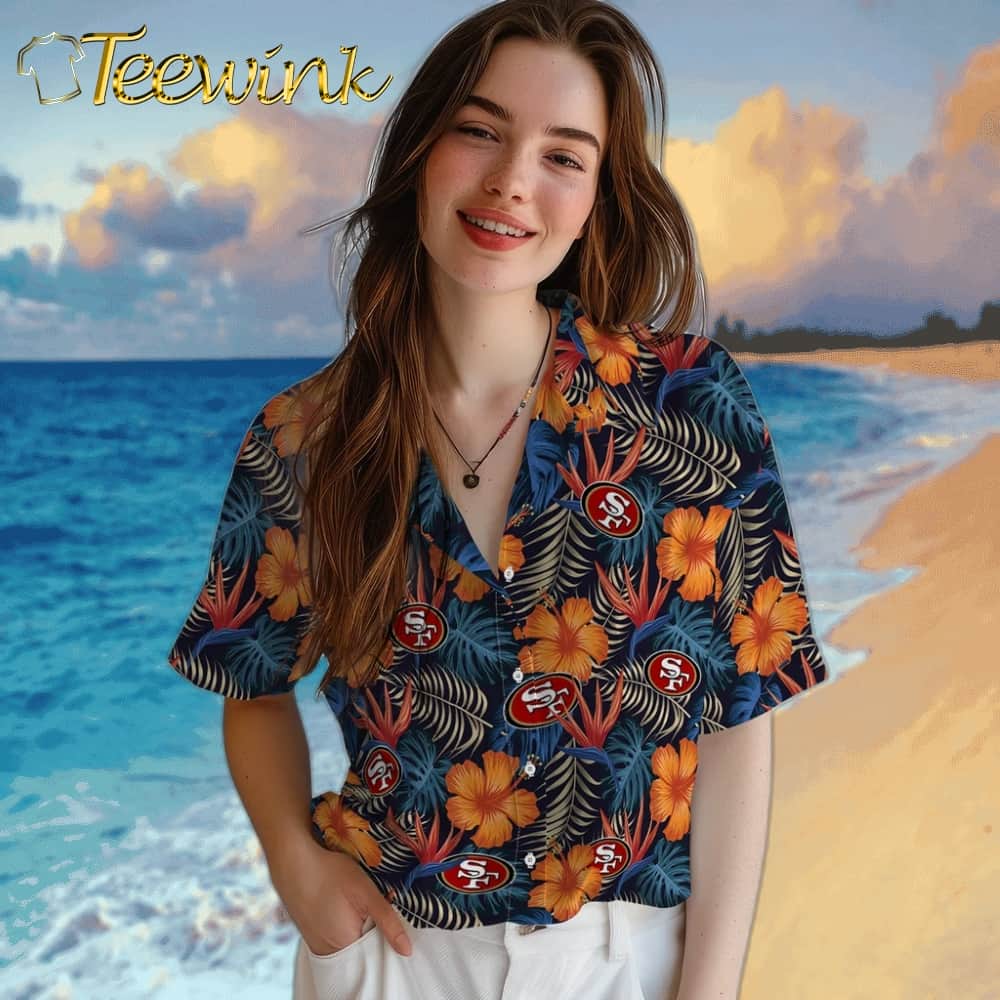 San Francisco 49ers Hawaiian Shirt – Hibiscus Foliage image 4 San Francisco 49ers Hawaiian Shirt – Hibiscus Foliage image 4