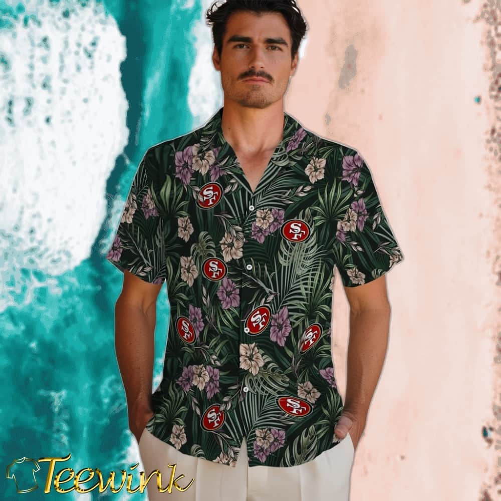 San Francisco 49ers Hawaiian Shirt – Hibiscus Leaves Pattern image 2 San Francisco 49ers Hawaiian Shirt – Hibiscus Leaves Pattern image 2