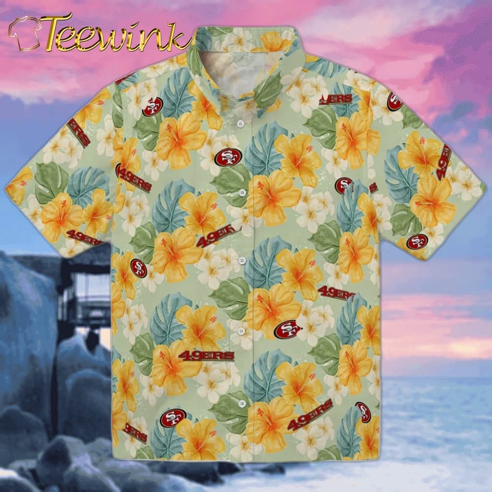 San Francisco 49ers Hawaiian Shirt – Hibiscus Leaves Pattern San Francisco 49ers Hawaiian Shirt – Hibiscus Leaves Pattern