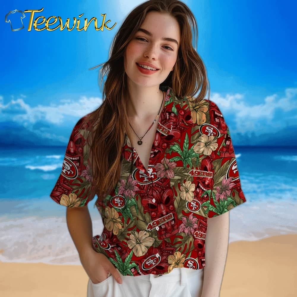 San Francisco 49ers Hawaiian Shirt – Hibiscus Tiki Jungle image 4 San Francisco 49ers Hawaiian Shirt – Hibiscus Tiki Jungle image 4