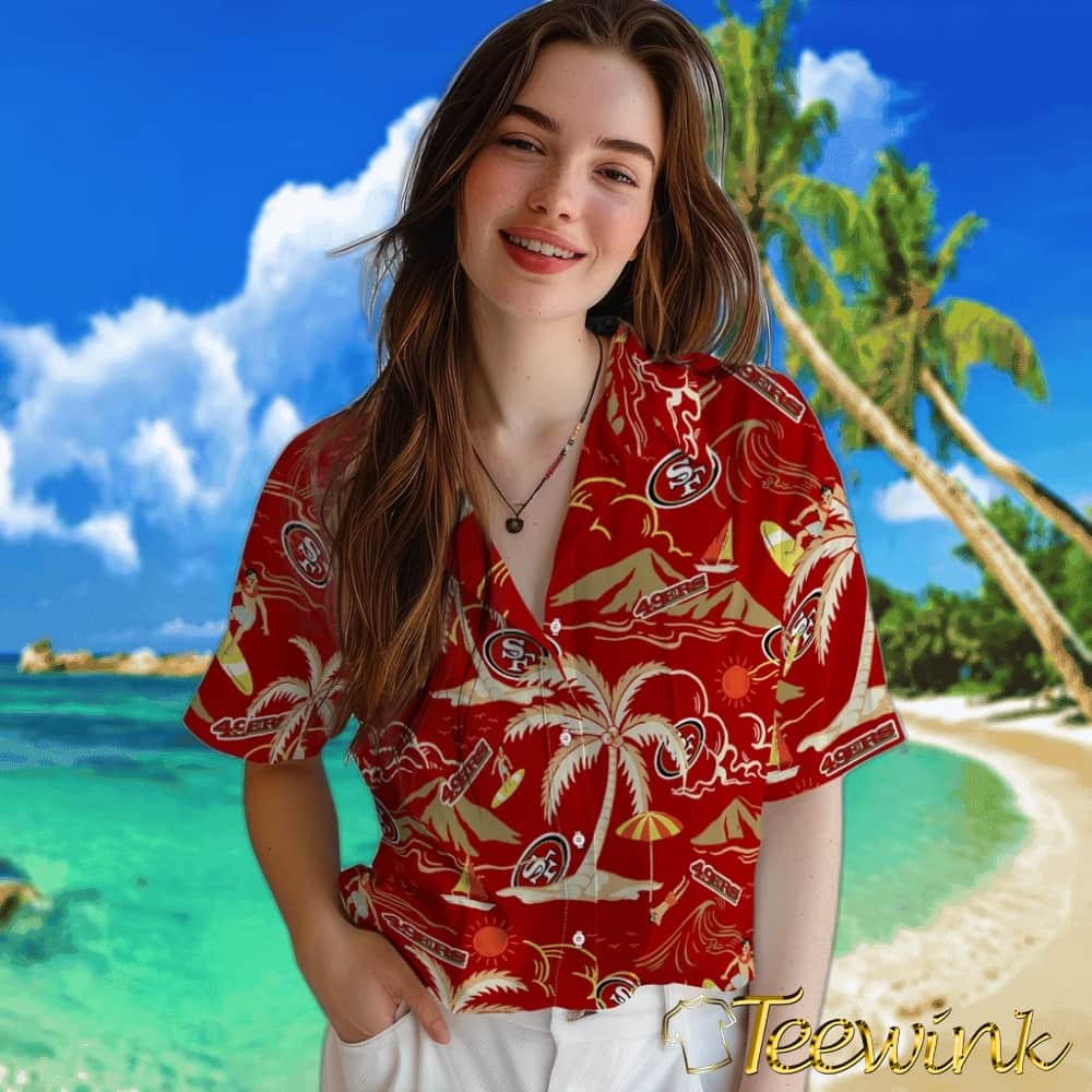 San Francisco 49ers Hawaiian Shirt – Palm Tree Island image 4 San Francisco 49ers Hawaiian Shirt – Palm Tree Island image 4
