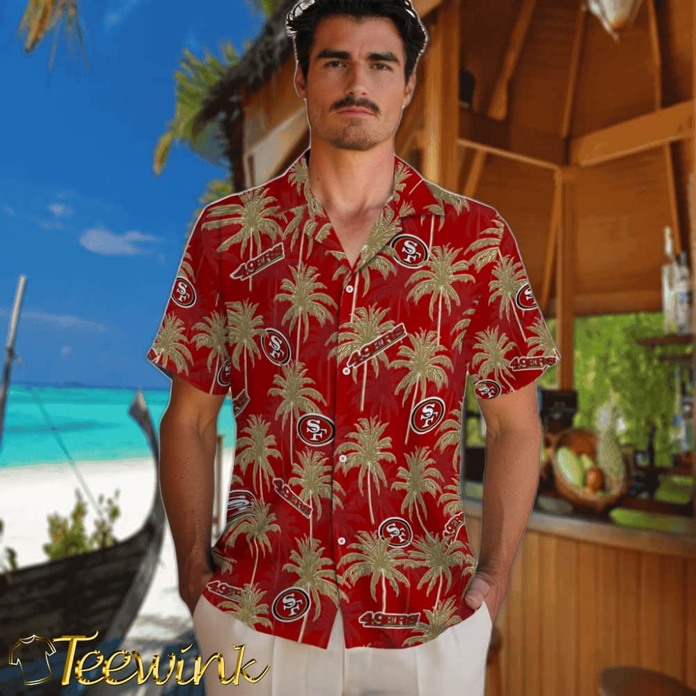 San Francisco 49ers Hawaiian Shirt – Palm Tree Motif image 2 San Francisco 49ers Hawaiian Shirt – Palm Tree Motif image 2