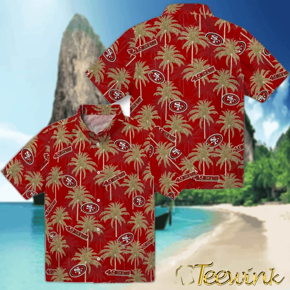 San Francisco 49ers Hawaiian Shirt – Palm Tree Motif image 3 San Francisco 49ers Hawaiian Shirt – Palm Tree Motif image 3