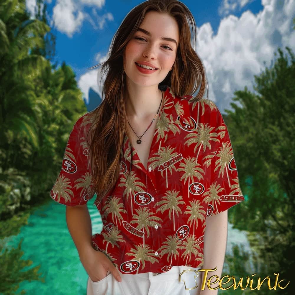 San Francisco 49ers Hawaiian Shirt – Palm Tree Motif image 4 San Francisco 49ers Hawaiian Shirt – Palm Tree Motif image 4