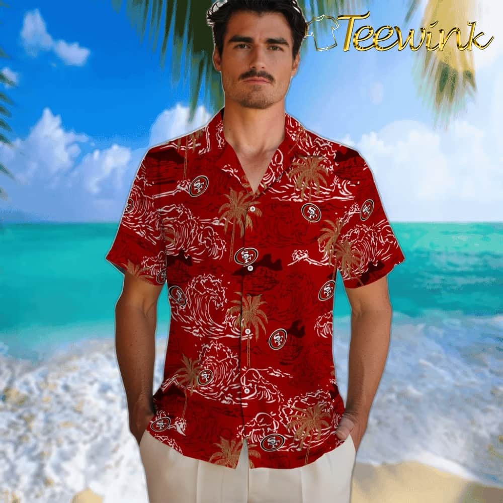 San Francisco 49ers Hawaiian Shirt – Wave Palm image 2 San Francisco 49ers Hawaiian Shirt – Wave Palm image 2