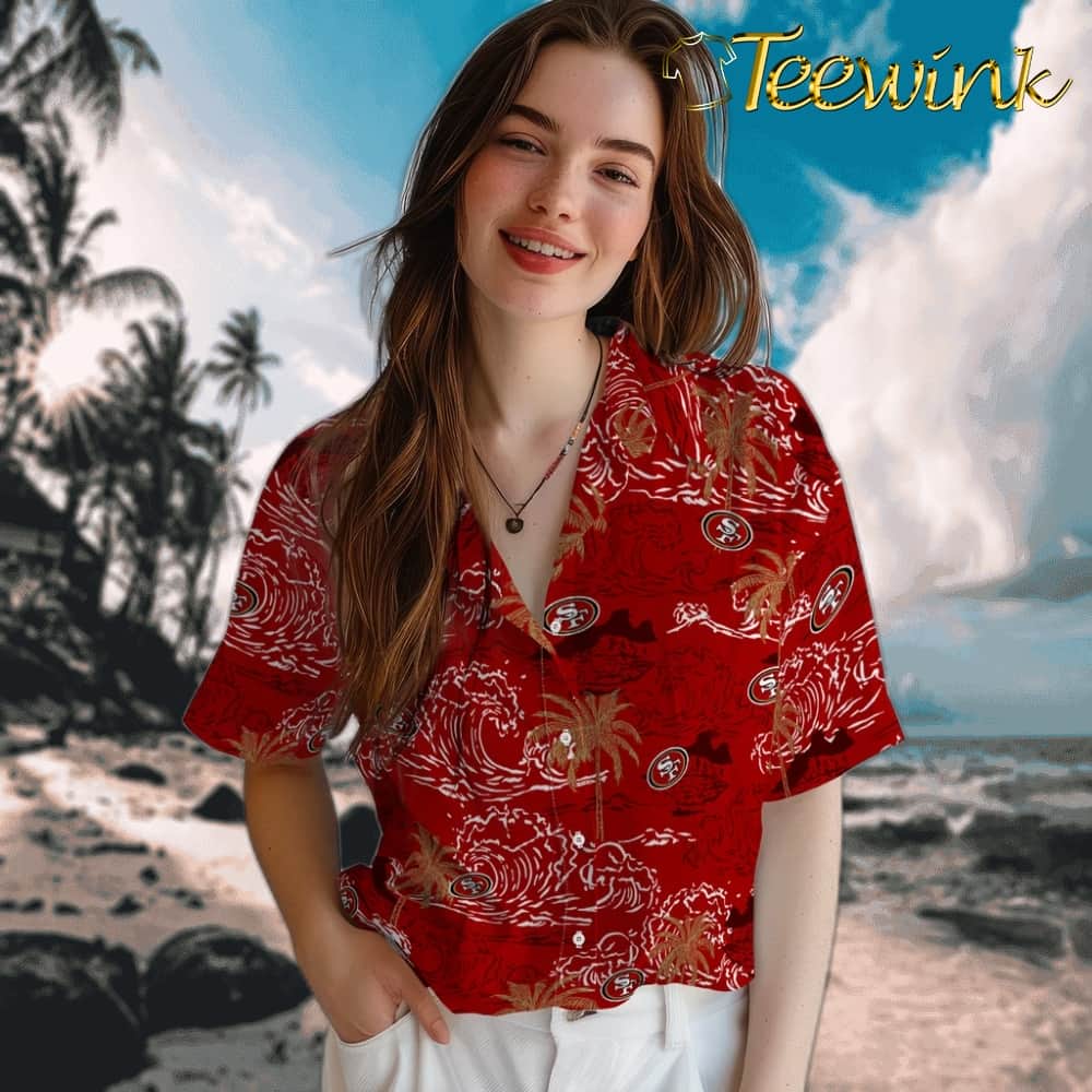San Francisco 49ers Hawaiian Shirt – Wave Palm image 4 San Francisco 49ers Hawaiian Shirt – Wave Palm image 4