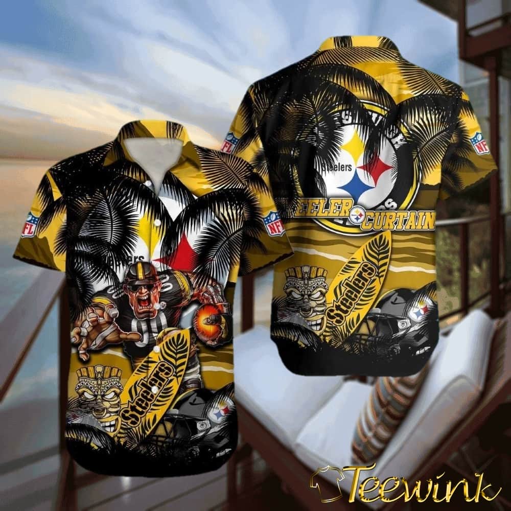 Steelers Hawaiian Shirt Fearsome Player And Tiki Art