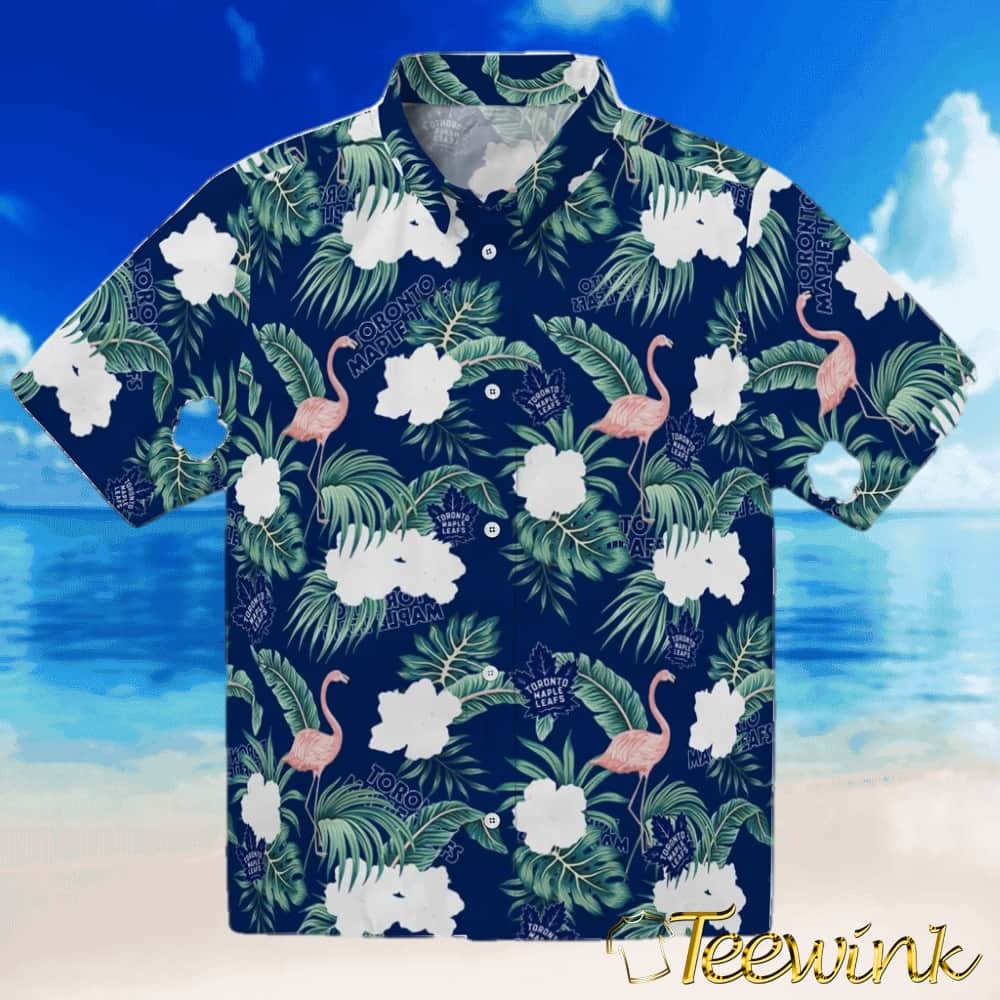 Toronto Maple Leafs Hawaiian Shirt – Flamingo and Hibiscus