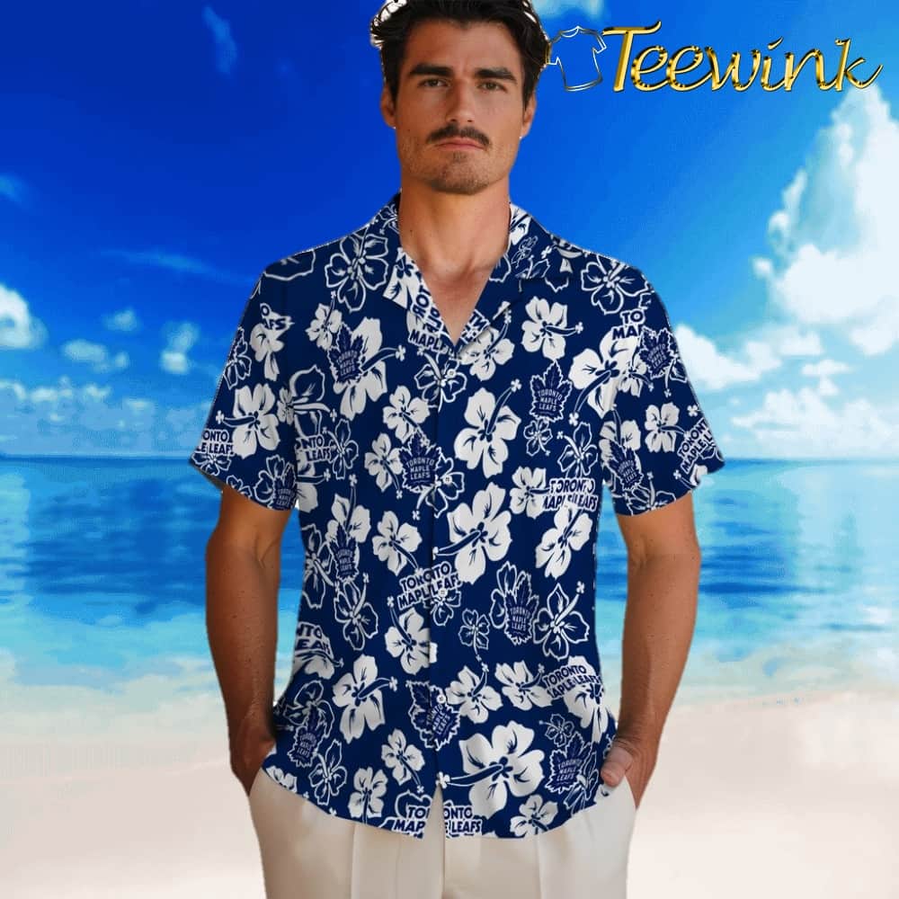 Toronto Maple Leafs Hawaiian Shirt – Hibiscus Flower Design image 2 Toronto Maple Leafs Hawaiian Shirt – Hibiscus Flower Design image 2
