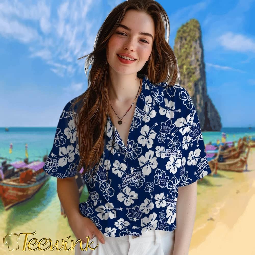 Toronto Maple Leafs Hawaiian Shirt – Hibiscus Flower Design image 4 Toronto Maple Leafs Hawaiian Shirt – Hibiscus Flower Design image 4