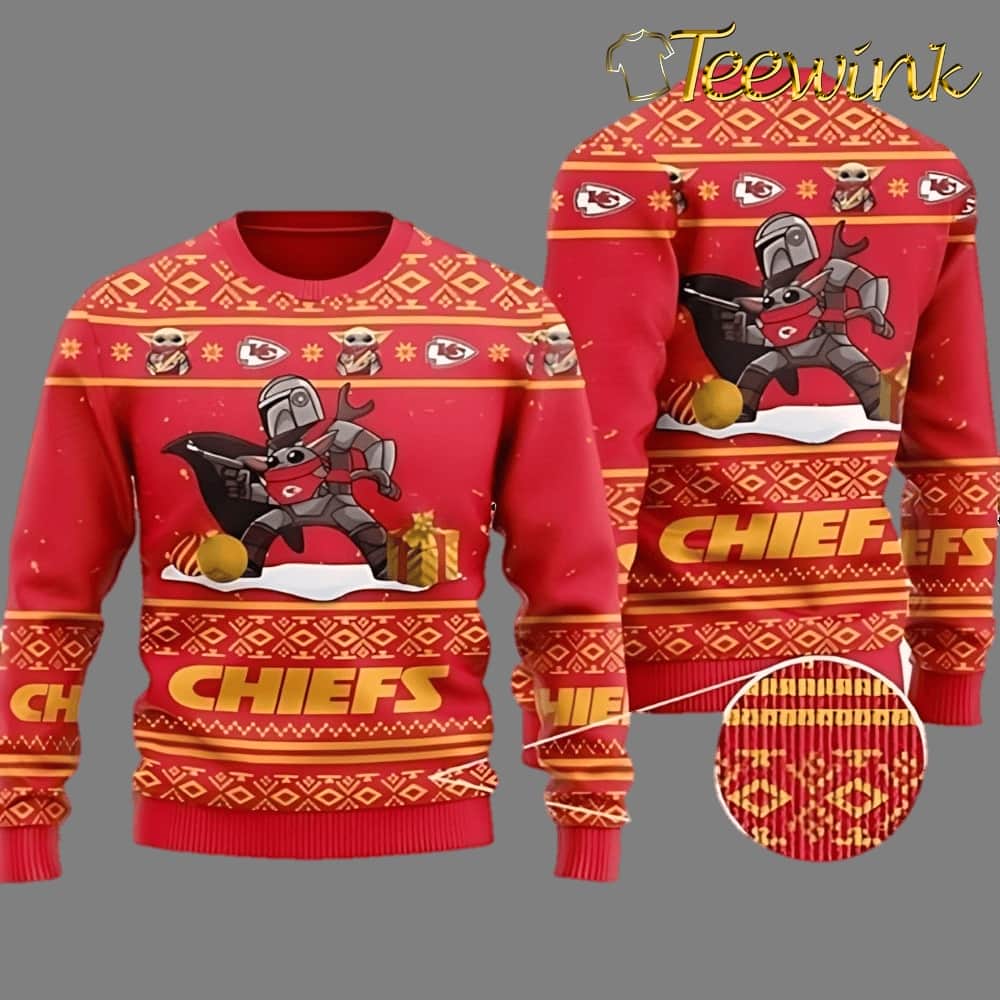Baby Yoda Boba Fett The Mandalorian Kansas City Chiefs Ugly Christmas Sweater