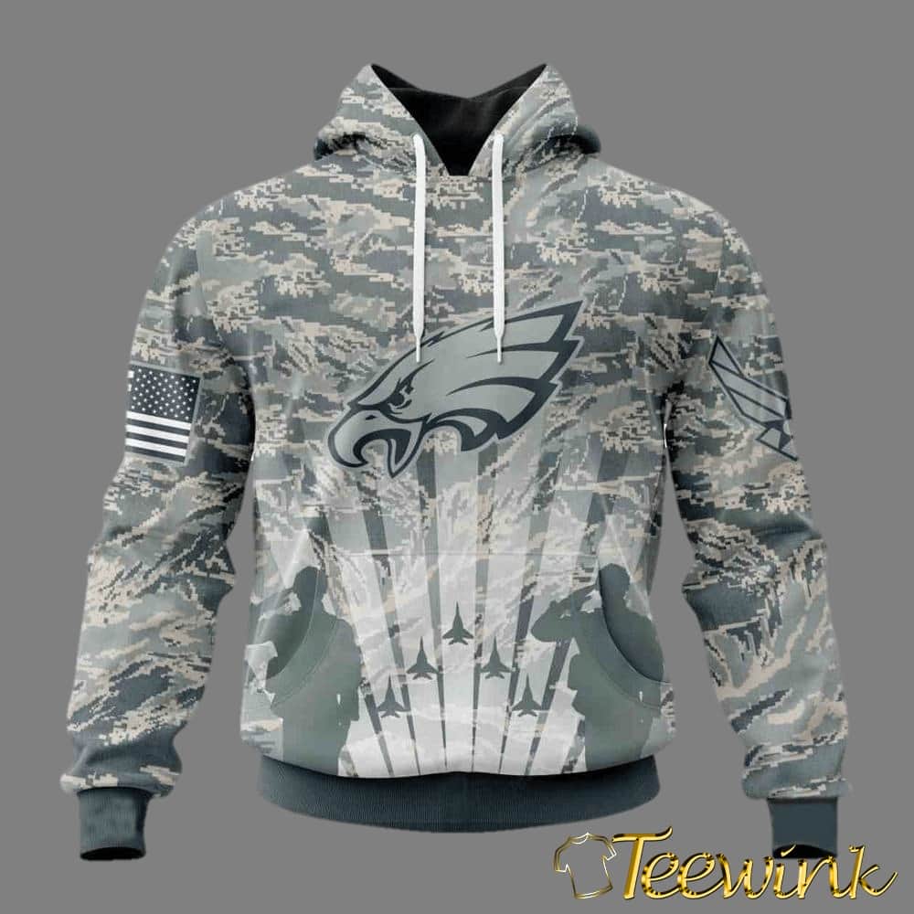 Custom Name And Number NFL Philadelphia Eagles Honor US Air Force Veterans 3D Hoodie