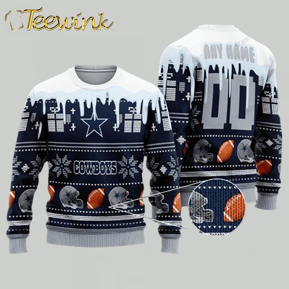 Custom Name Dallas Cowboys Spilled Paint Ugly Sweater