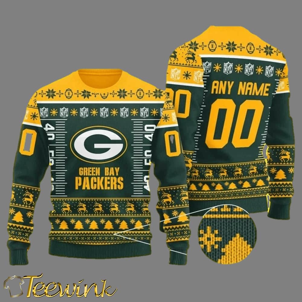 Custom Name Number Logo Green Bay Packers Ugly Christmas Sweater, NFL Christmas Sweater