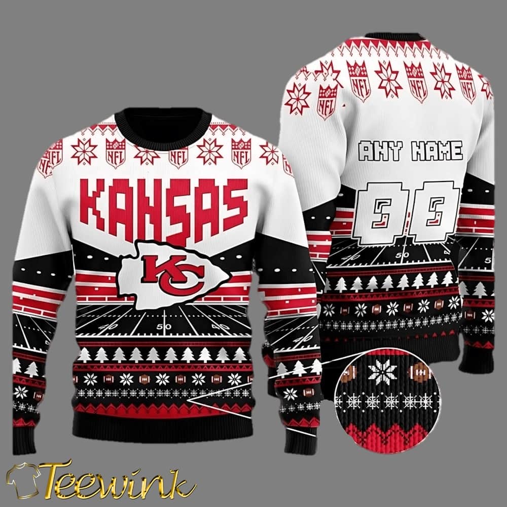 Custom Name Number Nfl Kansas City Chiefs Rugby Stadium Ugly Christmas Sweater