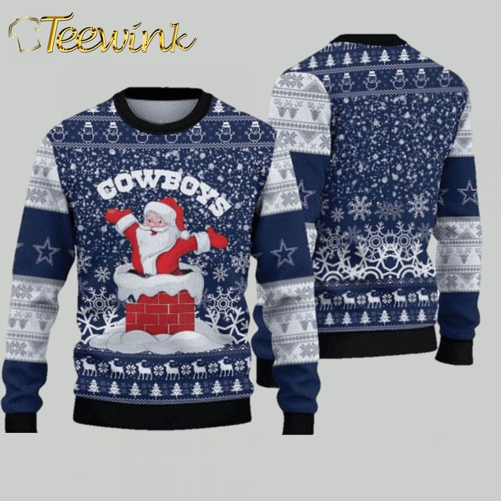 Dallas Cowboys Christmas Sweater All Over Printed Dallas Cowboys The Grinch White Blue
