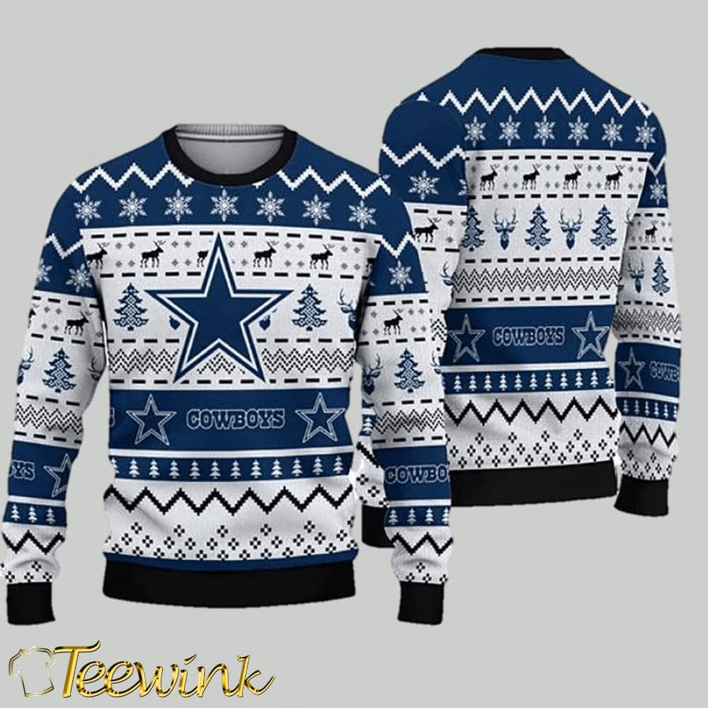 Dallas Cowboys Football Team Ugly Christmas Sweater Reindeer