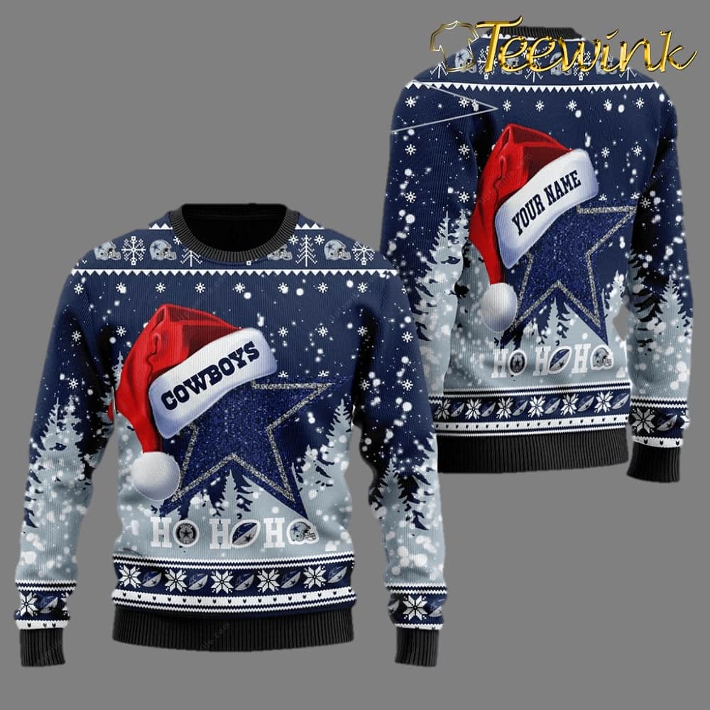 Dallas Cowboys Santa Hat Ho Ho Ho Personalized Ugly Christmas Sweater