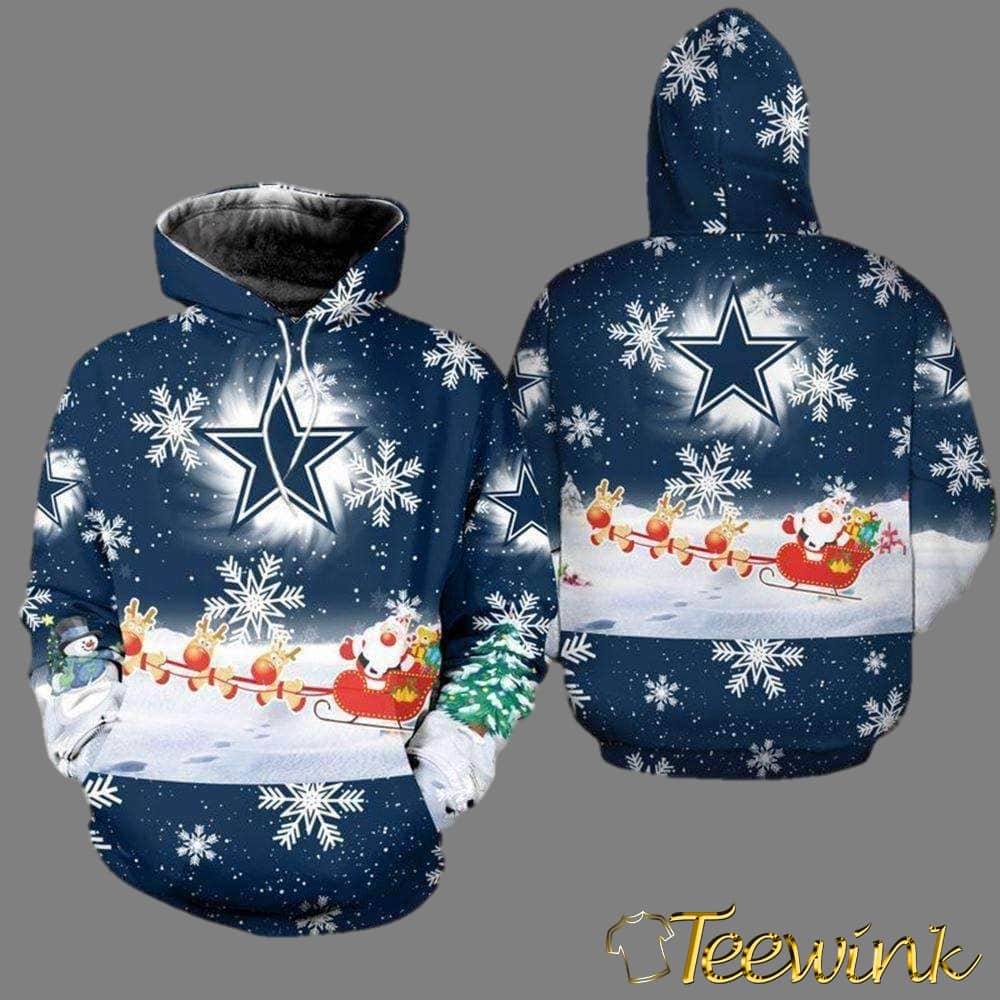 Dallas Cowboys Snowflake Santa Sleigh Christmas NFL Hoodie Gifts for Fans