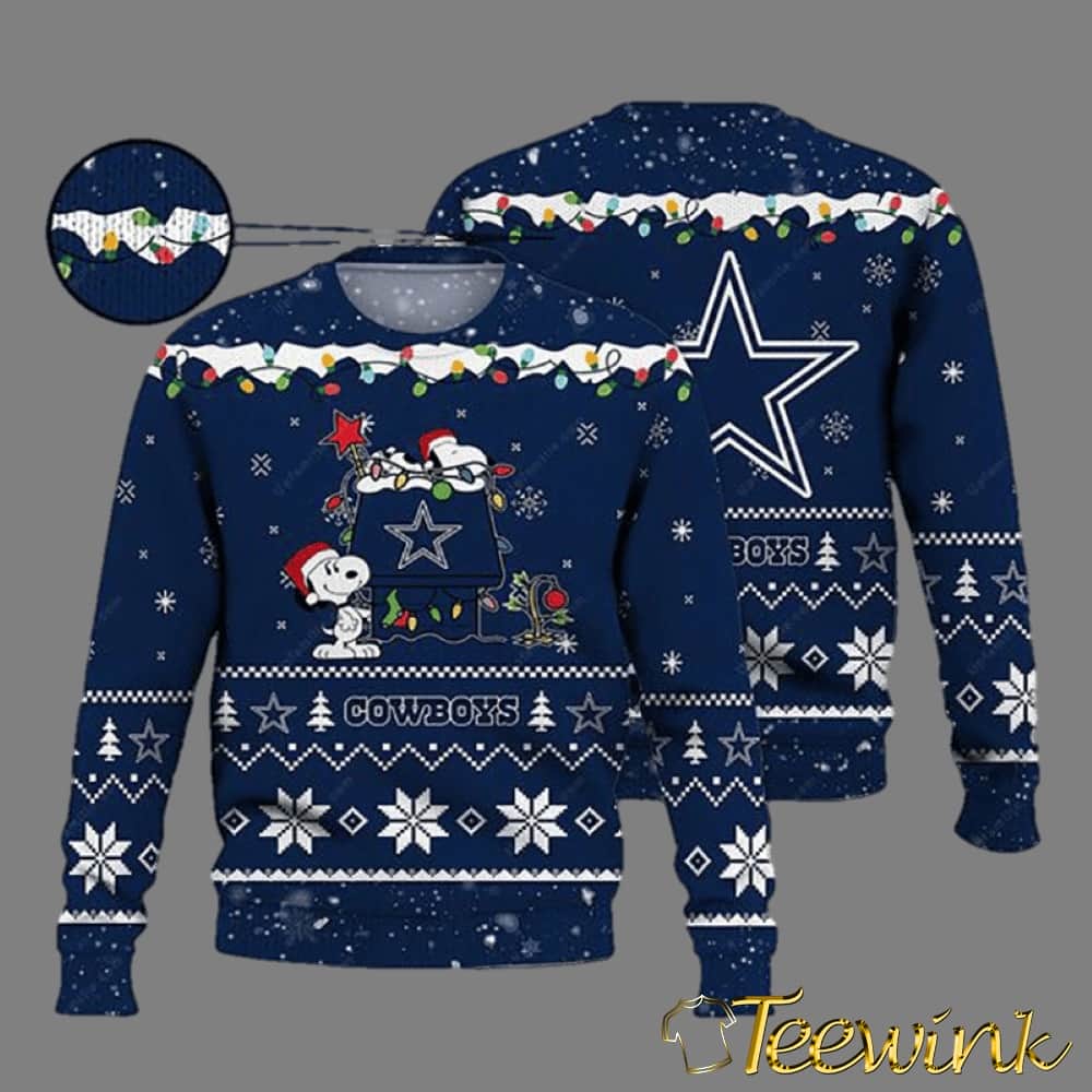 Dallas Cowboys Ugly Sweater – Snoopy Night Light Up Ugly Christmas Sweater