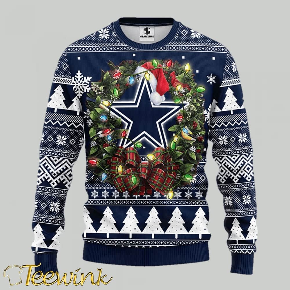 Dallas Cowboys Wreath Light Up Ugly Christmas Sweater image 2 Dallas Cowboys Wreath Light Up Ugly Christmas Sweater image 2