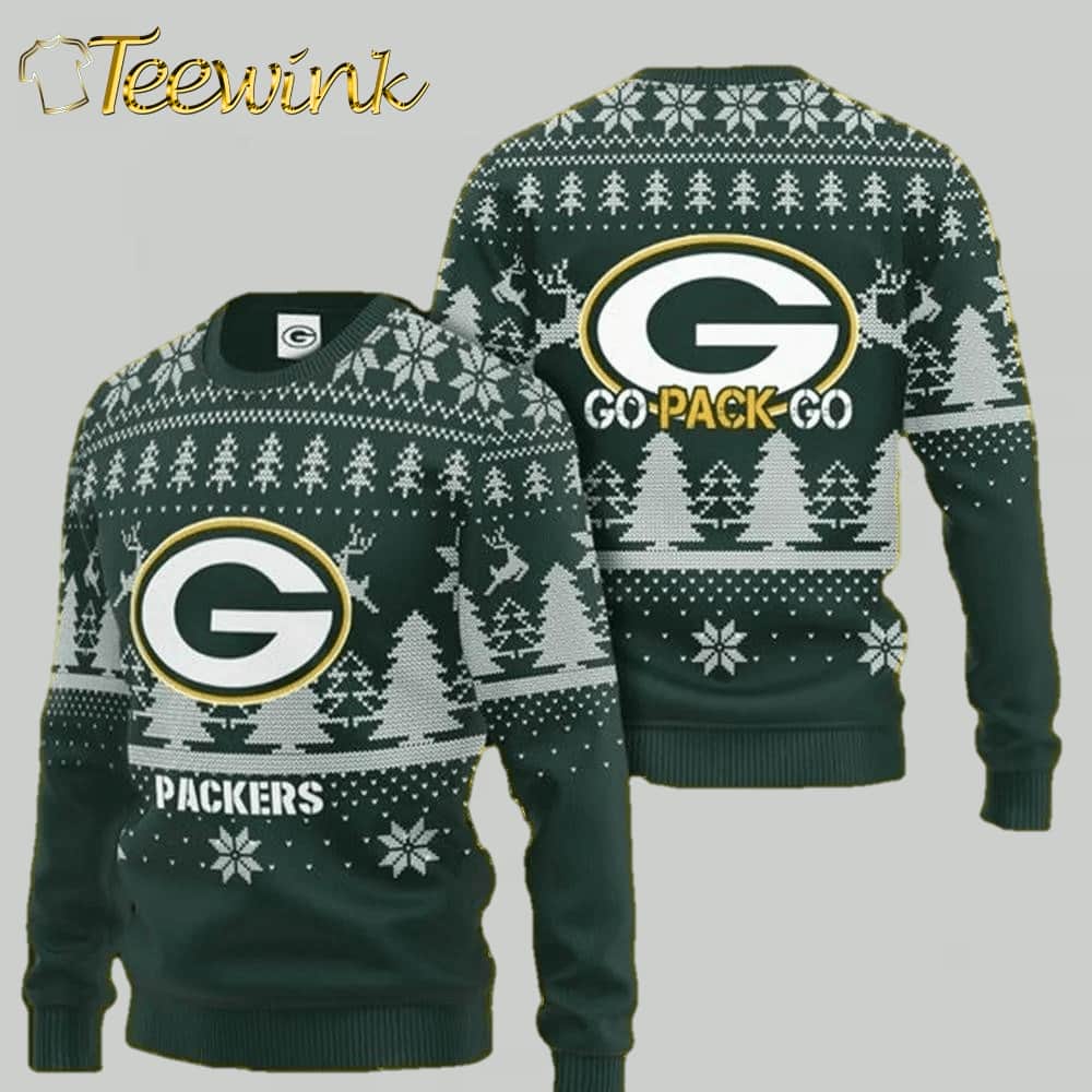Go Pack Go Green Bay Packers Ugly Christmas Sweater, NFL Christmas Sweater