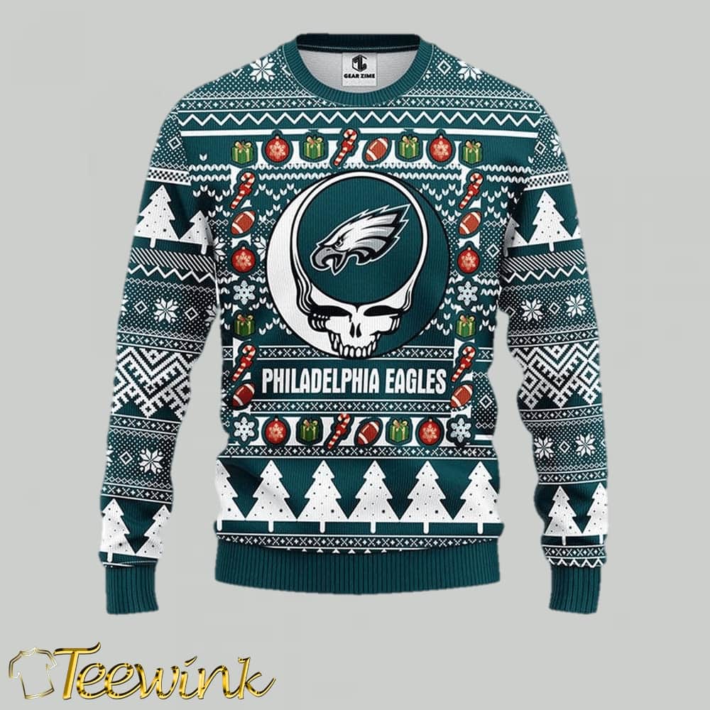 Grateful Dead X NFL Philadelphia Eagles Stealie Logo Ugly Christmas Sweater