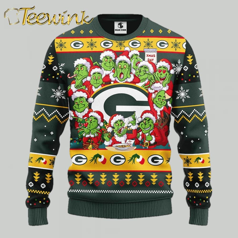 Green Bay Packers 12 Grinch Xmas Day Ugly Christmas Sweater, Grinch Xmas Sweater